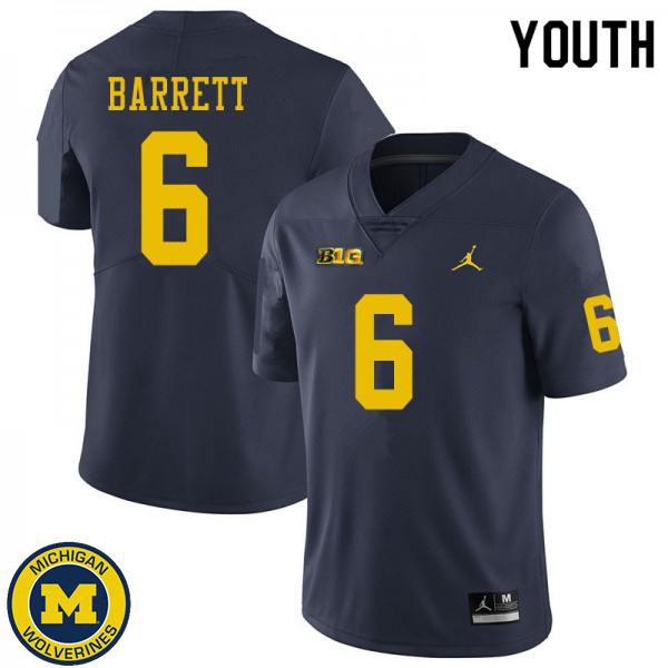 Youth Michigan Wolverines #6 Michael Barrett Navy University Football Jersey